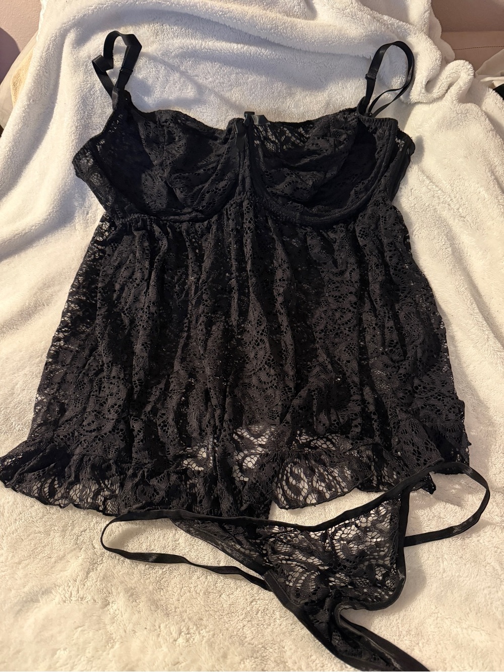 4X Plus Size Adore Me Black Lace Babydoll Lingerie Set - Women Intimates
